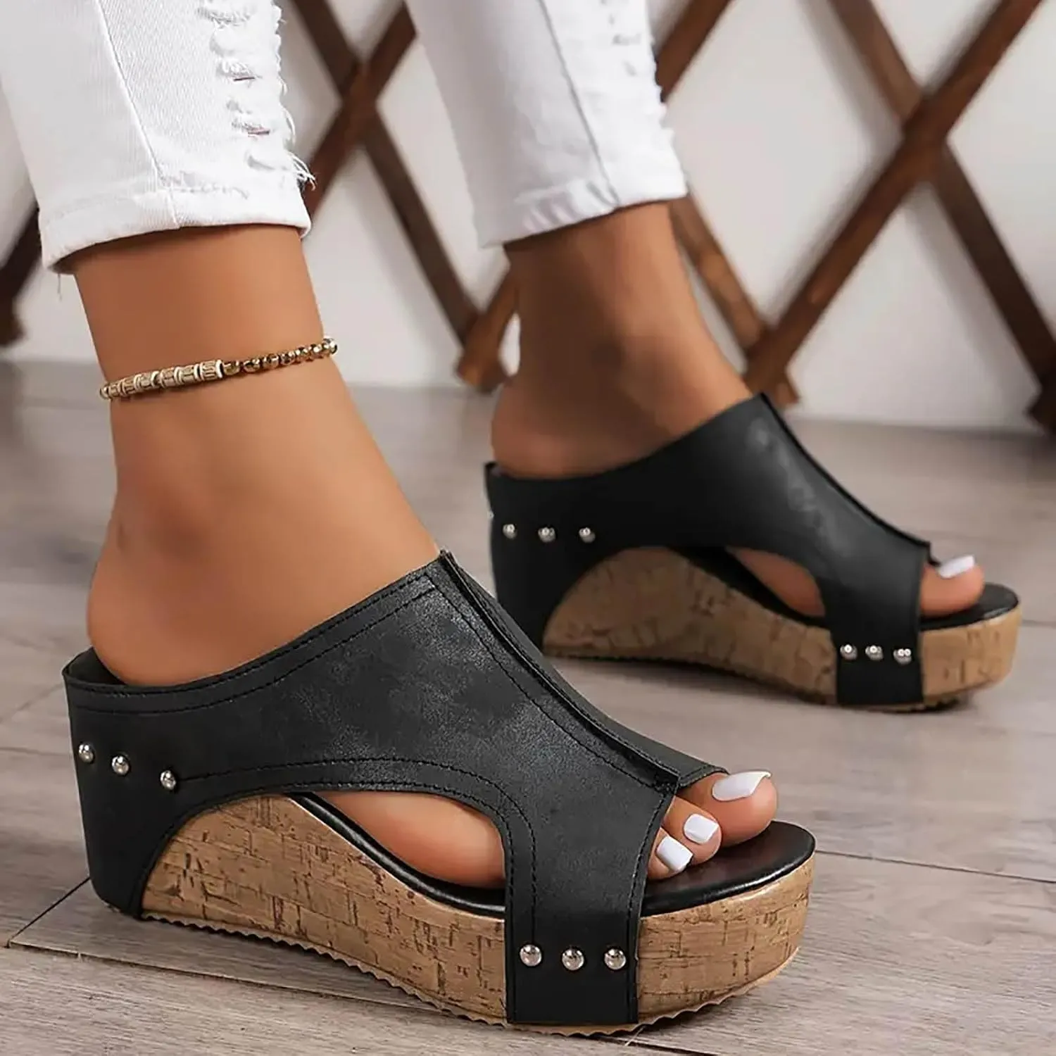 Wedge Sandals for Women Summer Dressy 2025 Womens Width Wedge Sandals Spring Summer Shoes Casual Platform Styles Open Toe Slip On Slides Cutout Comfortable Vacation Shoe
