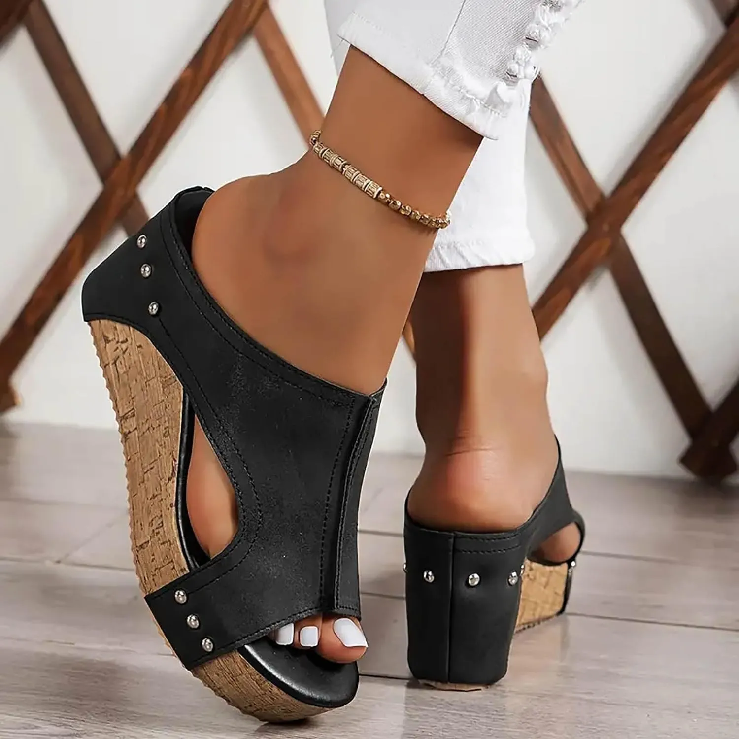 Wedge Sandals for Women Summer Dressy 2025 Womens Width Wedge Sandals Spring Summer Shoes Casual Platform Styles Open Toe Slip On Slides Cutout Comfortable Vacation Shoe