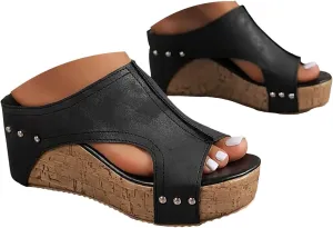 Wedge Sandals for Women Summer Dressy 2025 Womens Width Wedge Sandals Spring Summer Shoes Casual Platform Styles Open Toe Slip On Slides Cutout Comfortable Vacation Shoe