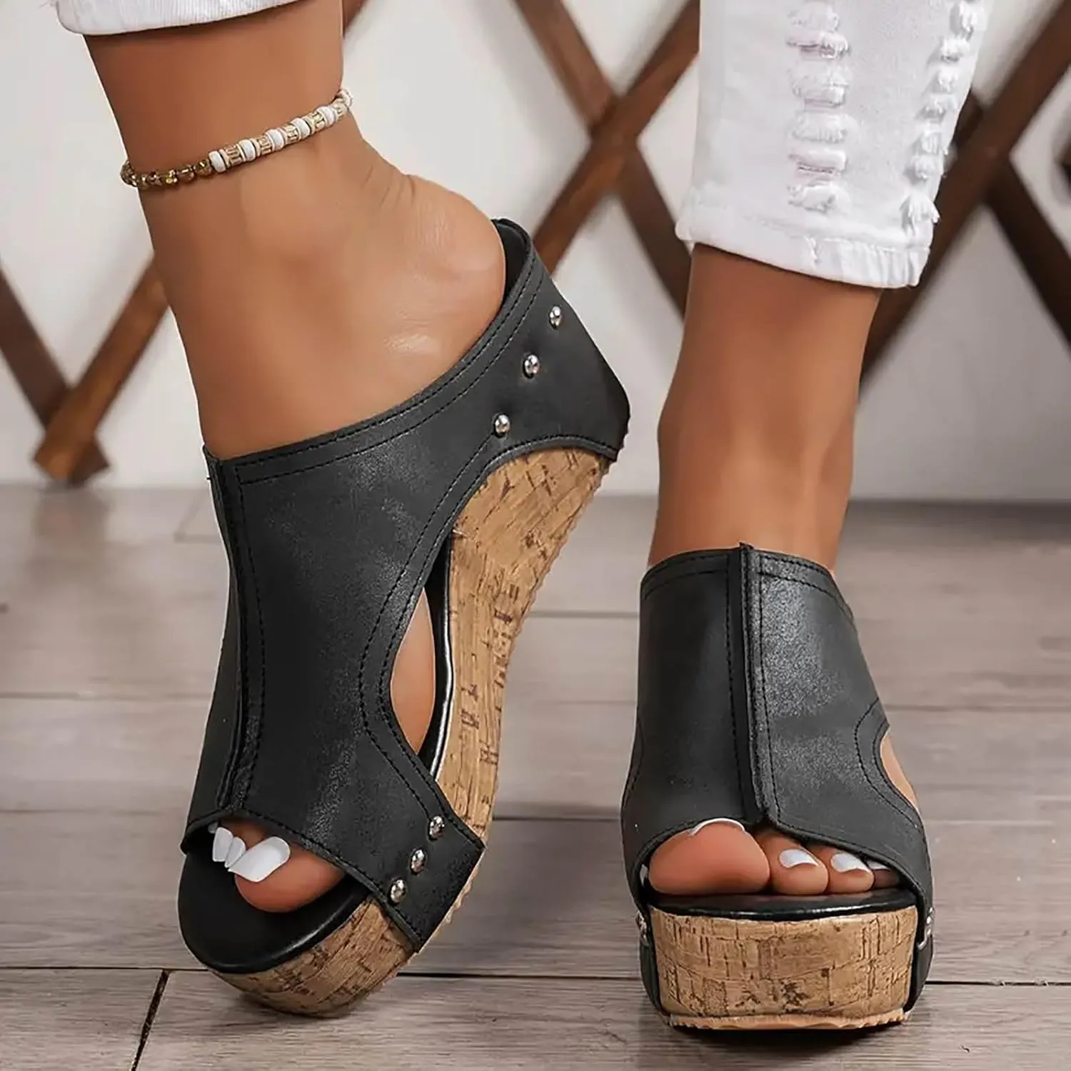 Wedge Sandals for Women Summer Dressy 2025 Womens Width Wedge Sandals Spring Summer Shoes Casual Platform Styles Open Toe Slip On Slides Cutout Comfortable Vacation Shoe