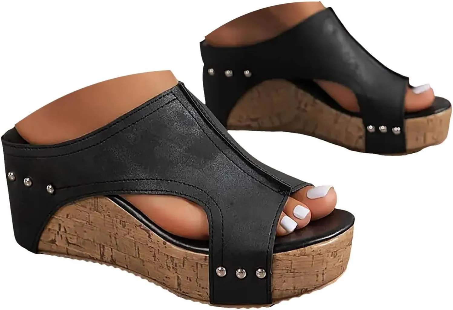 Wedge Sandals for Women Summer Dressy 2025 Womens Width Wedge Sandals Spring Summer Shoes Casual Platform Styles Open Toe Slip On Slides Cutout Comfortable Vacation Shoe