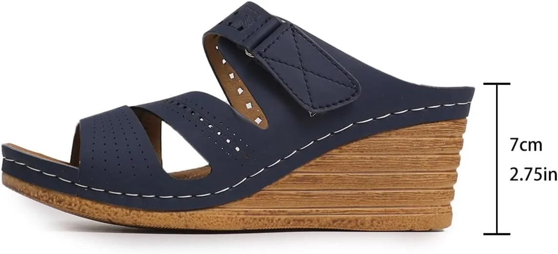 Wedge Sandals Women Platform, Women Casual Comfortable Open Toe Wedges Shoes, Dressy Summer Mid Heels Slip On Slides Slipper