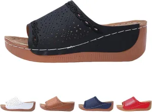 Wedge Slides for Women Comfortable Walking Slippers Orthopedic Platform Sandals with Arch Support Wide Width Open Toe Non Slip Beach Shoes Lightweight Hollow Breathable Sandals