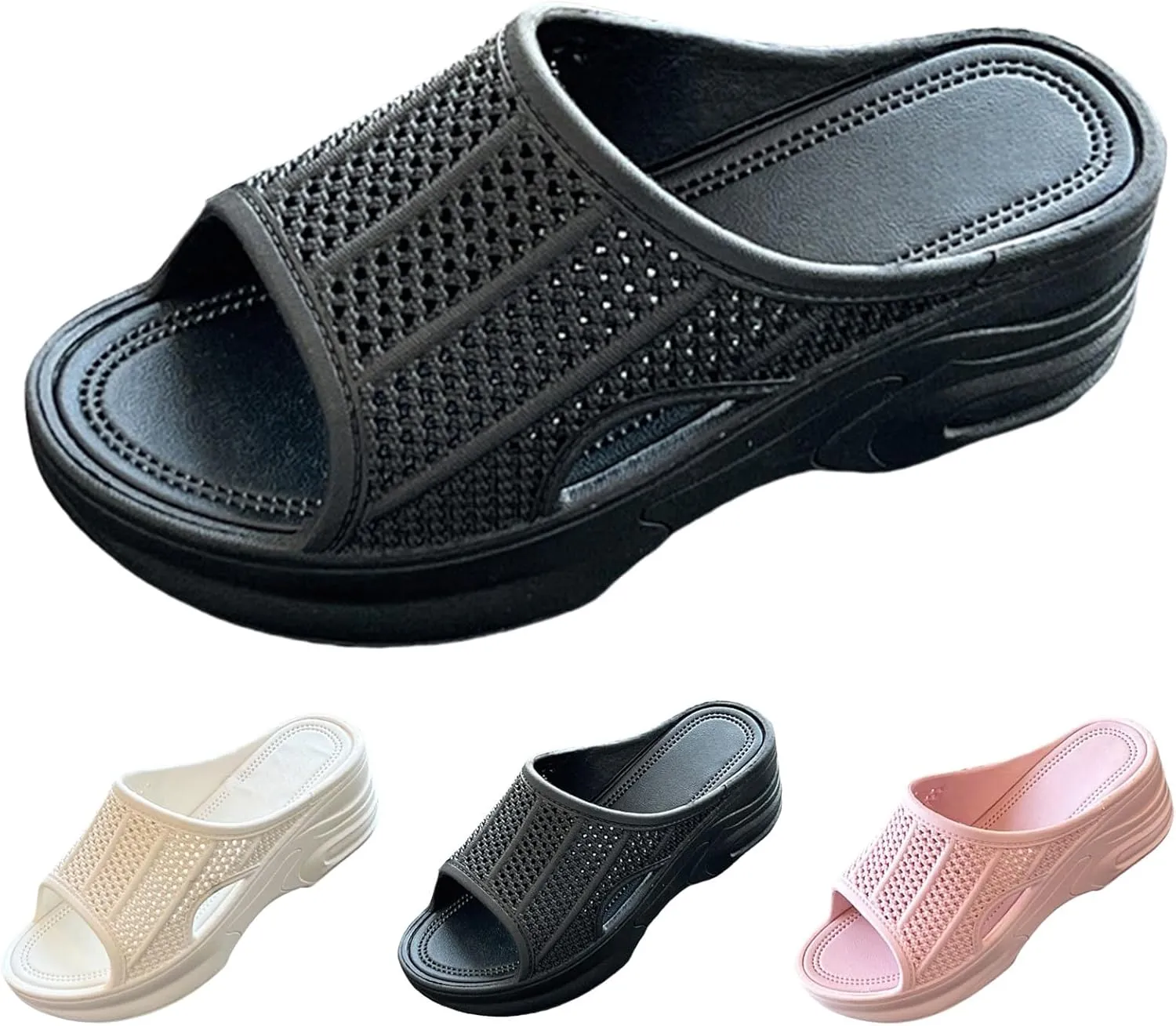 Wedge Slides for Women Orthopedic Summer Slip On House Slippers Arch Support Comfortable Open Toe Wide Width Beach Sandal
