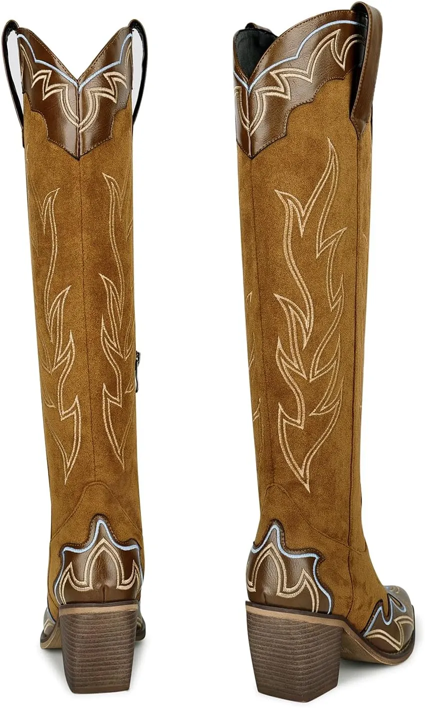 wetkiss Cowboy Boots for Women Knee High, Cowgirl Boots Women Rhinestone Comfort Fashion Tall Sparkling Western Boots Boots for Women