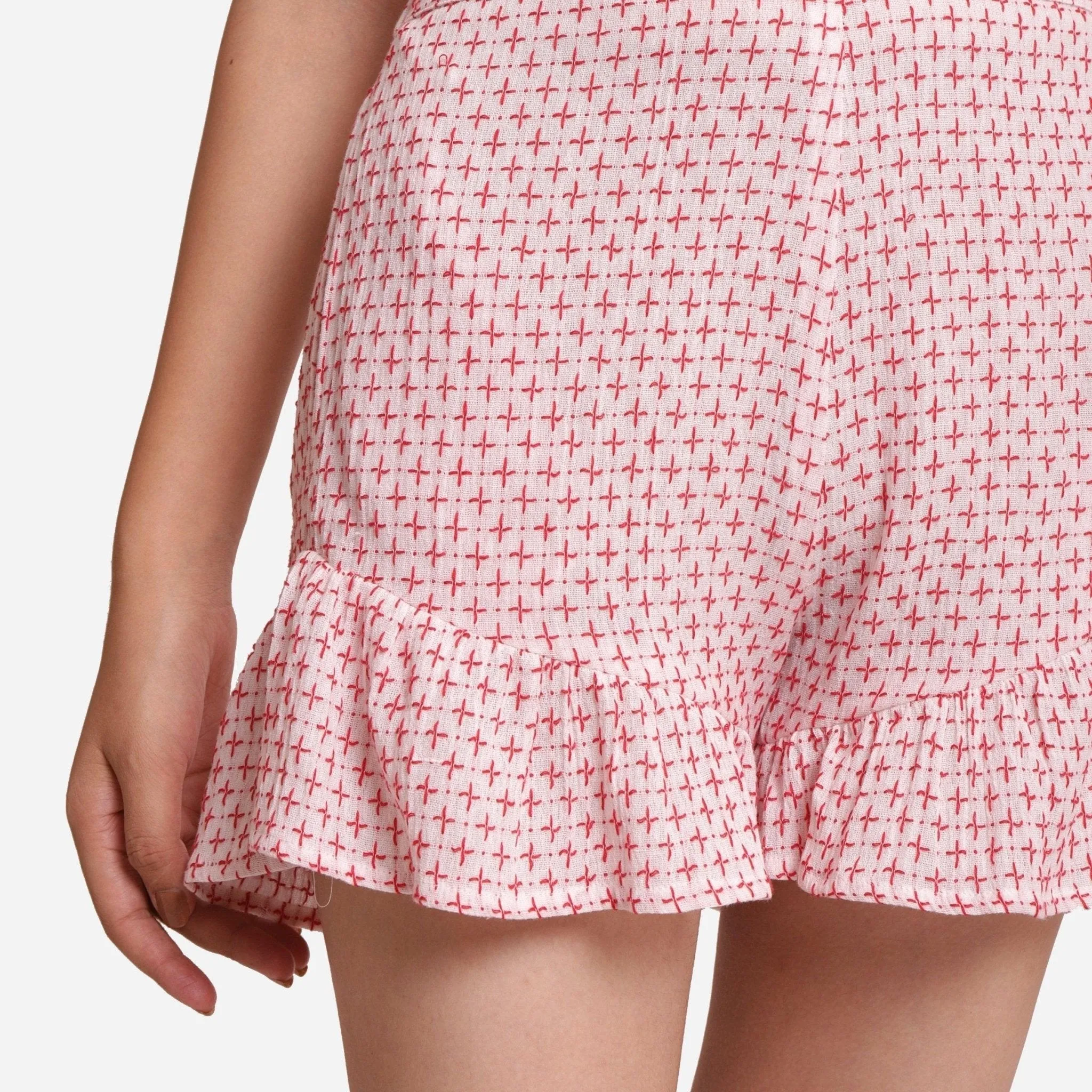 White Crinkled Cotton Frilled Elasticated Short Shorts