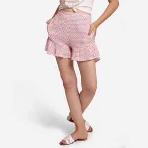 White Crinkled Cotton Frilled Elasticated Short Shorts