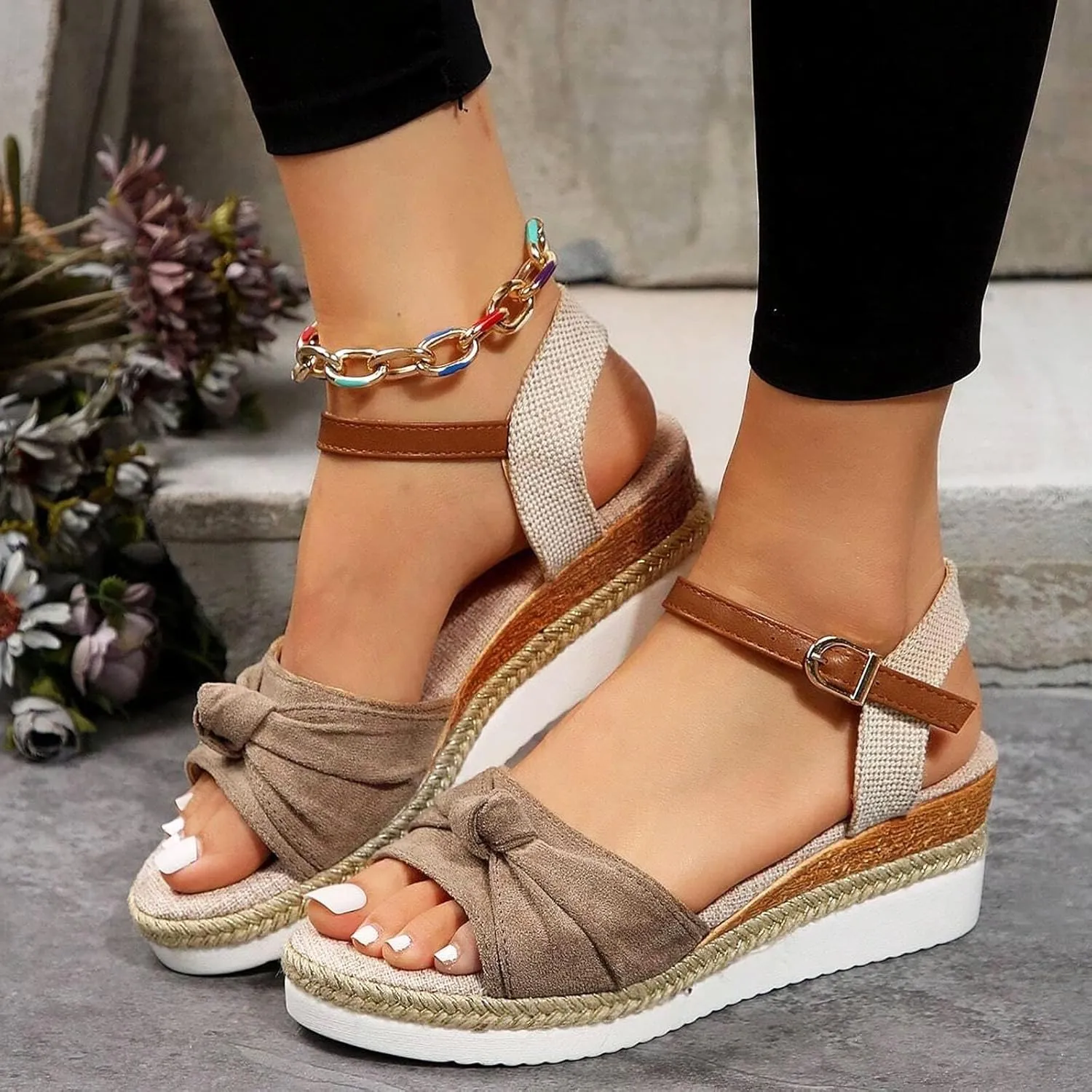 Wide Width Platform Wedge Sandals for Women Summer Dressy 2025, Orthopedic Wedge Open Toe Platform Shoes Casual Boho Slip on Beach Slippers Comfortable Outdoor Shoes