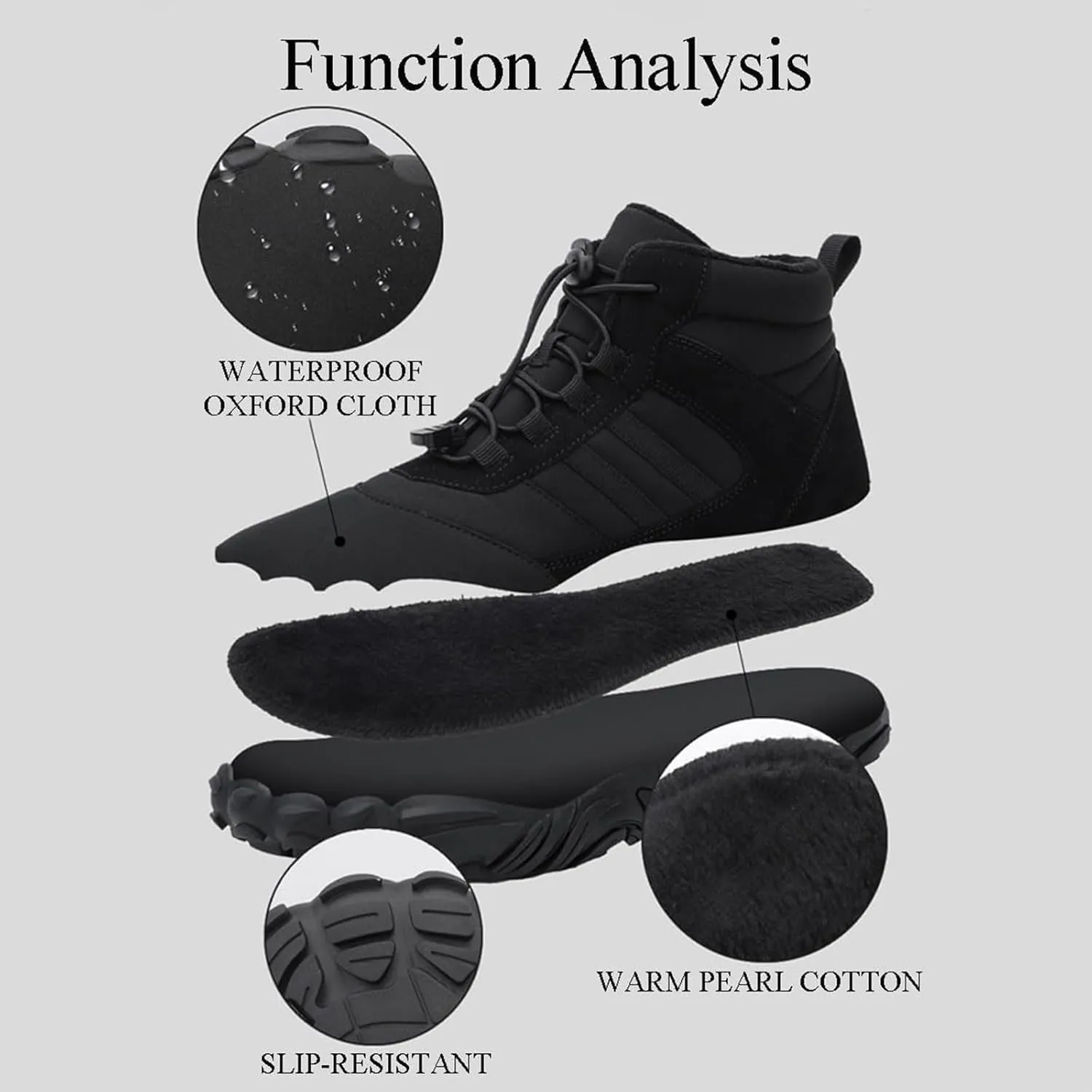 Winter Barefoot Shoes Women Men, Hiking Footwear Barefoot Snow Boots, Wide Toe Box Minimalist Sole Cotton Boots Sneakers for Hiking Walking Outdoor Unisex