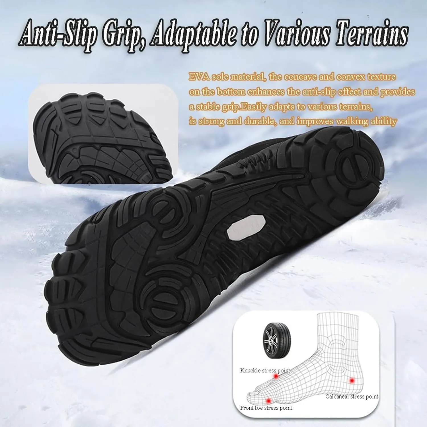 Winter Barefoot Shoes Women Men, Hiking Footwear Barefoot Snow Boots, Wide Toe Box Minimalist Sole Cotton Boots Sneakers for Hiking Walking Outdoor Unisex