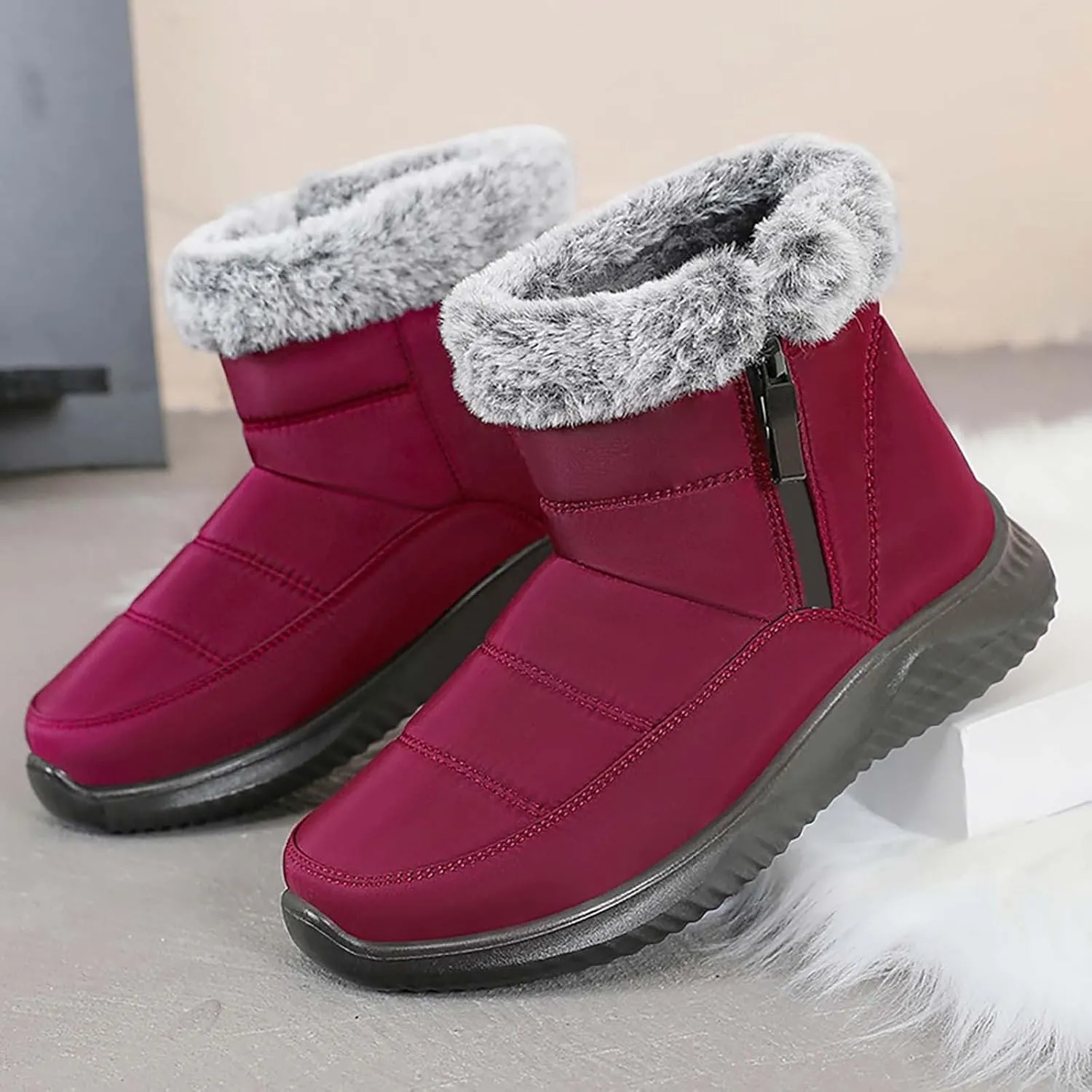 Winter Boots for Women Snow Warm Fu Lined aterproof Ankle Booties Slip On Non Slip Flat Comfortable Womens Shoes