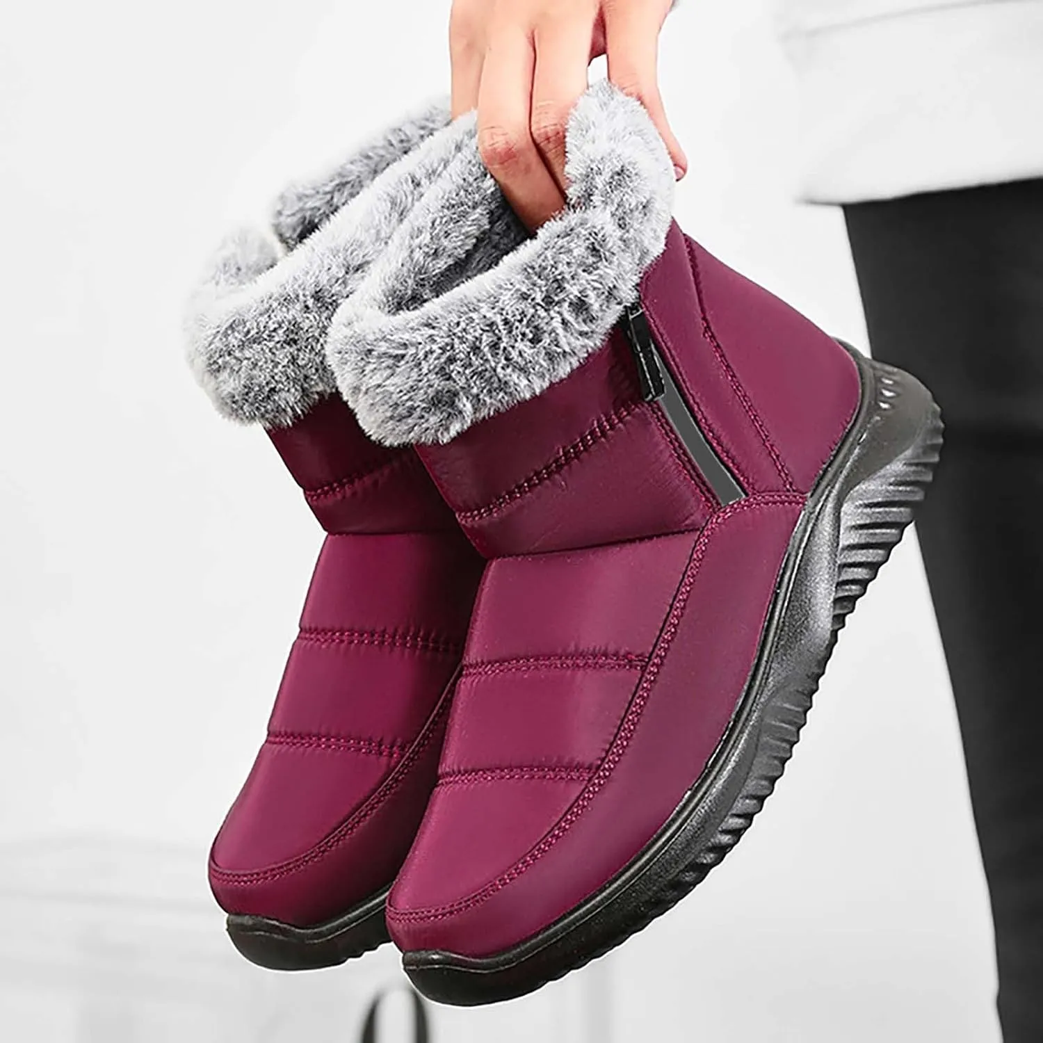 Winter Boots for Women Snow Warm Fu Lined aterproof Ankle Booties Slip On Non Slip Flat Comfortable Womens Shoes