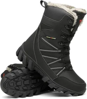 Winter Snow Boots for Men, Men Waterproof Anti Slip Warm High Top Fur Lined Winter Snow Boots, Outdoor Durable Comfortable Lace up Booties, for Insulated Hiking, Work, Rain, Outdoor