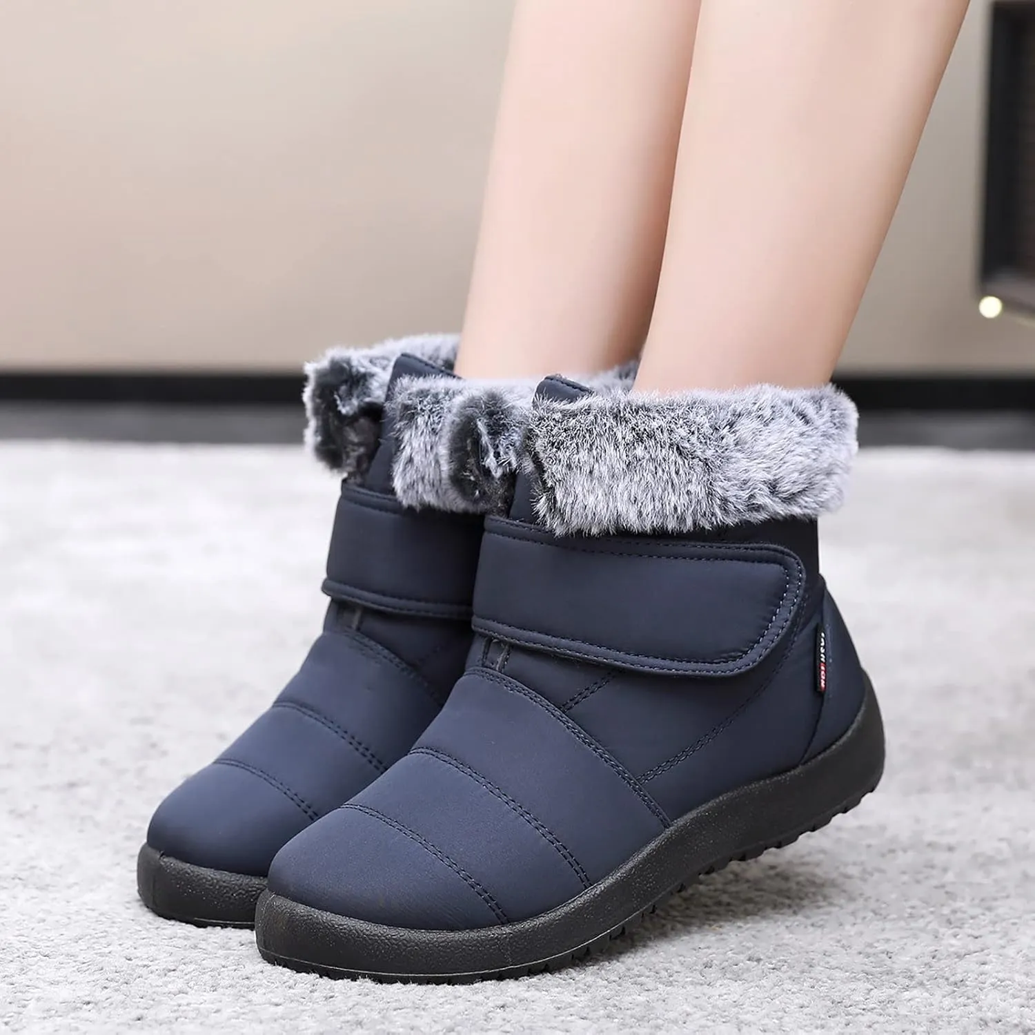 Winter Snow Boots for Women Waterproof Insulated Warm Fur Lined Ankle Booties Anti-Slip Comfortable Outdoor Boot Slip On Winter Boots for Women Thickening Shoes with Hook Loop