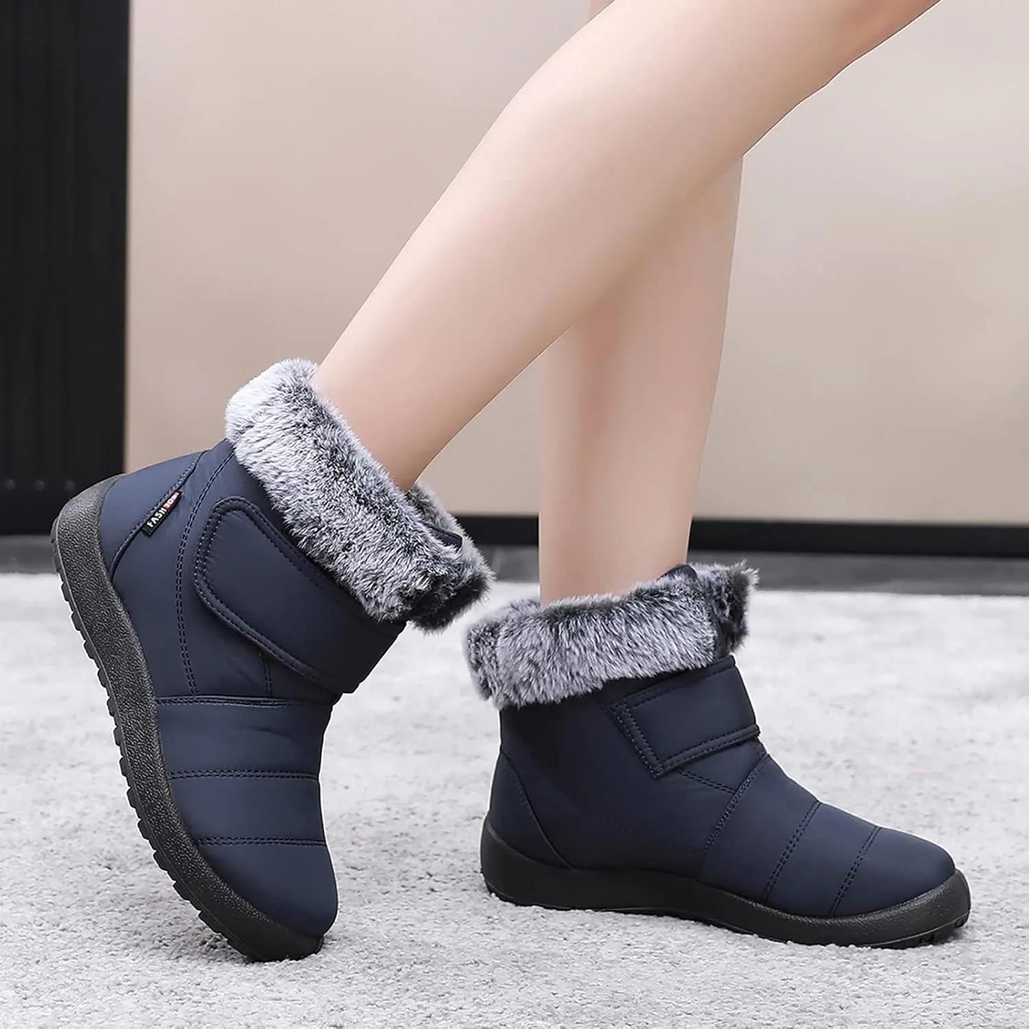 Winter Snow Boots for Women Waterproof Insulated Warm Fur Lined Ankle Booties Anti-Slip Comfortable Outdoor Boot Slip On Winter Boots for Women Thickening Shoes with Hook Loop