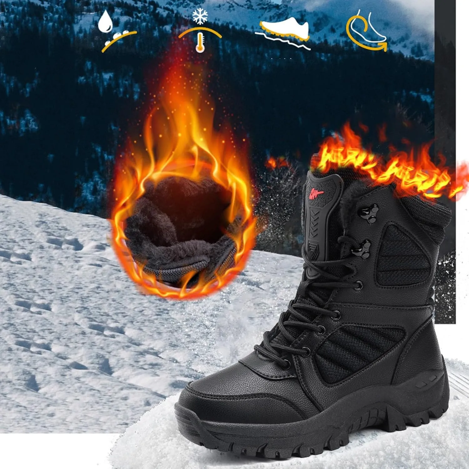 Winter Work Boots,Outdoor High Top Cold-Weather Warm Snow Boots for Men,Comfortable Slip Resistant Snow Shoes for Mens Waterproof,for Camping/Hiking