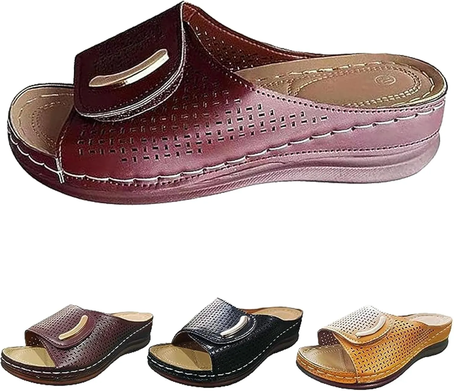 Women Peep Toe Hollow Out Orthopedic Slippers,Orthopedic Slippers for Women with Arch Support (Wine Red,41)