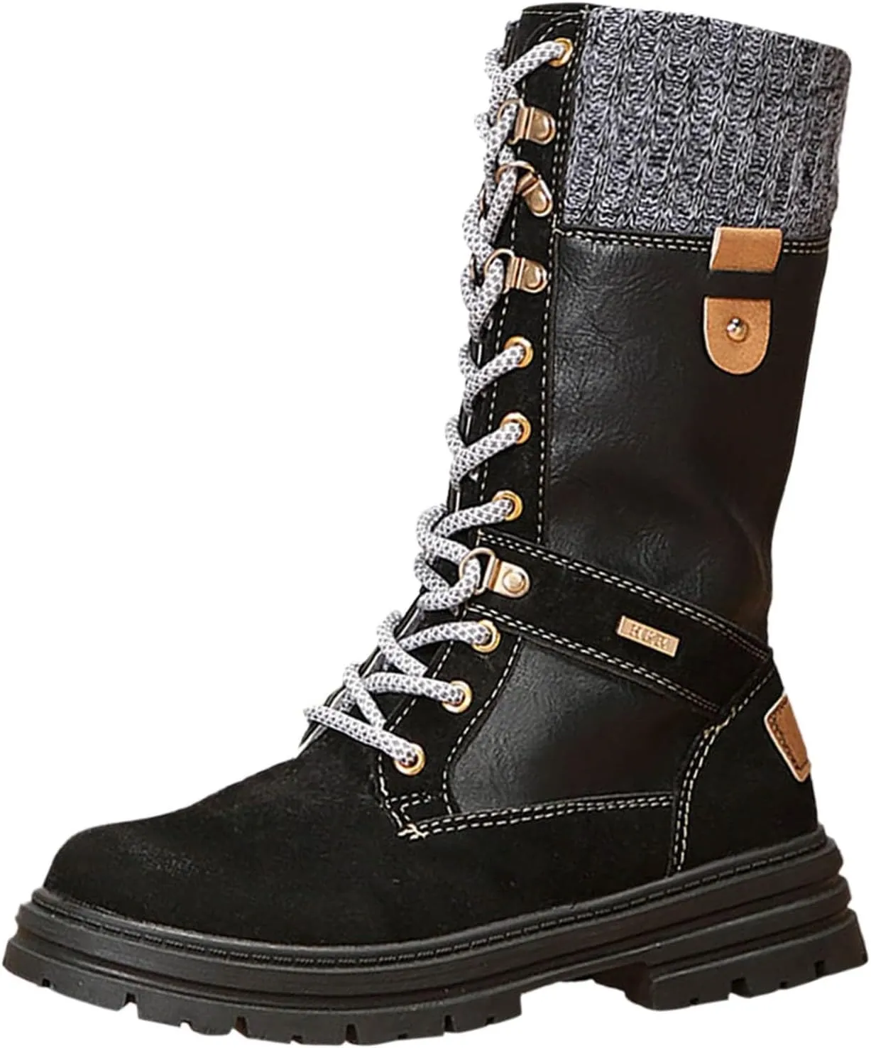 Women Snow Boots Knit Calf Waterproof Winter Boots Non Slip Fully Fur Booties Winter Warm Outdoor Ankle Boots Comfortable Winter Shoes Trekking Shoes