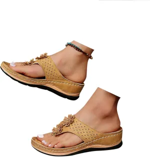 Women Wedge Orthopedic Flip-Flops Open Toe Breathable Platform Ankle Sandals Casual Comfortable Outdoor Shoes Walking Slippers with Arch Support