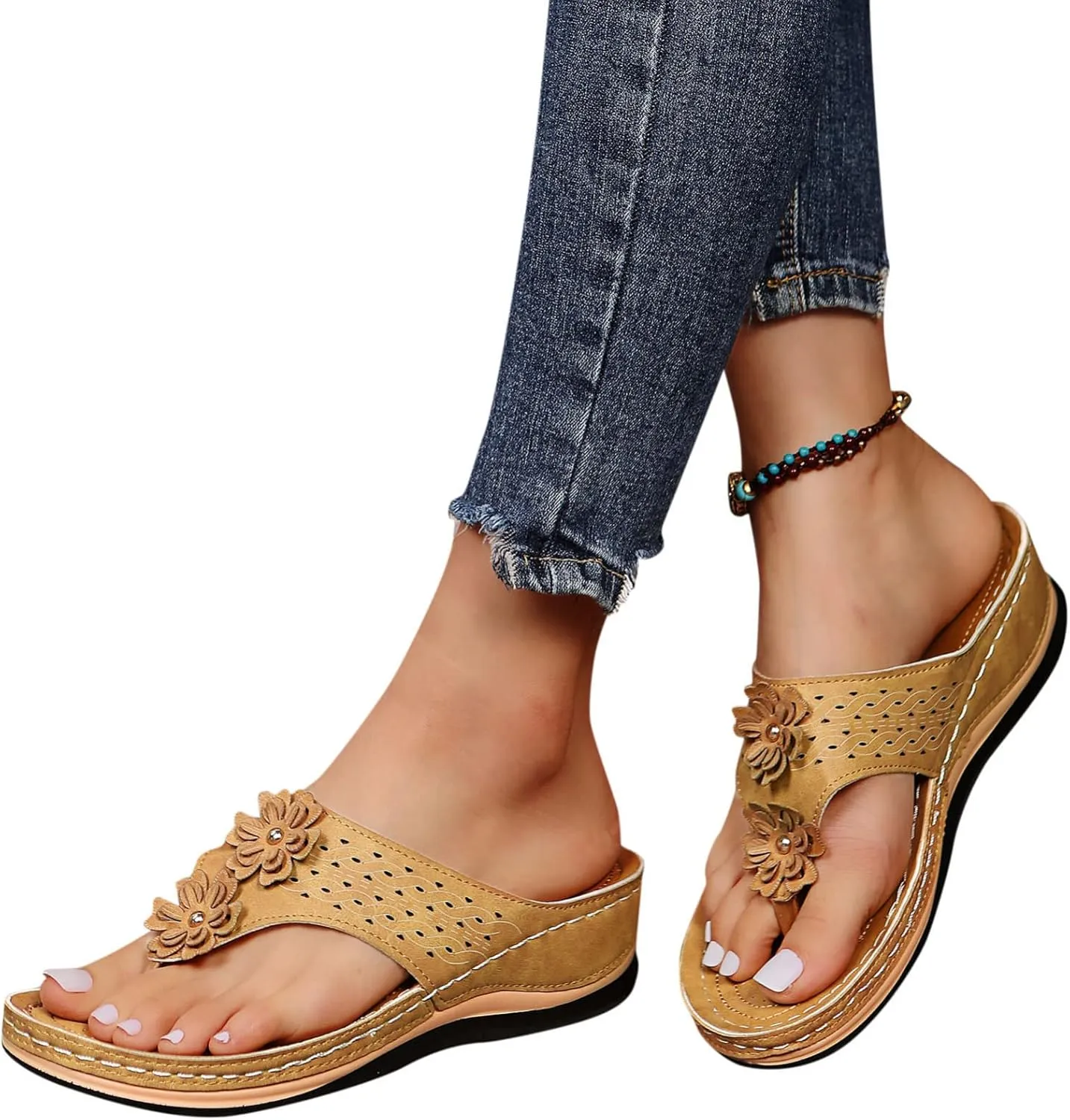 Women Wedge Orthopedic Flip-Flops Open Toe Breathable Platform Ankle Sandals Casual Comfortable Outdoor Shoes Walking Slippers with Arch Support