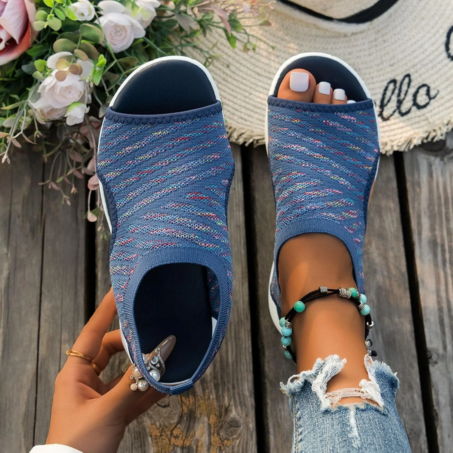 Women's 2025 Orthopedic Sport Sandals Fashionable Open Toe Thick Soled Wedge Ankle Shoes Summer Washable Slingback Orthopedic Knit Sandals