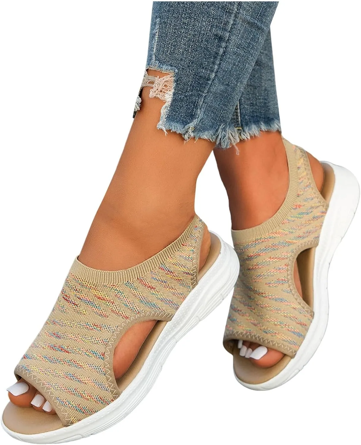 Women's 2025 Orthopedic Sport Sandals Fashionable Open Toe Thick Soled Wedge Ankle Shoes Summer Washable Slingback Orthopedic Knit Sandals