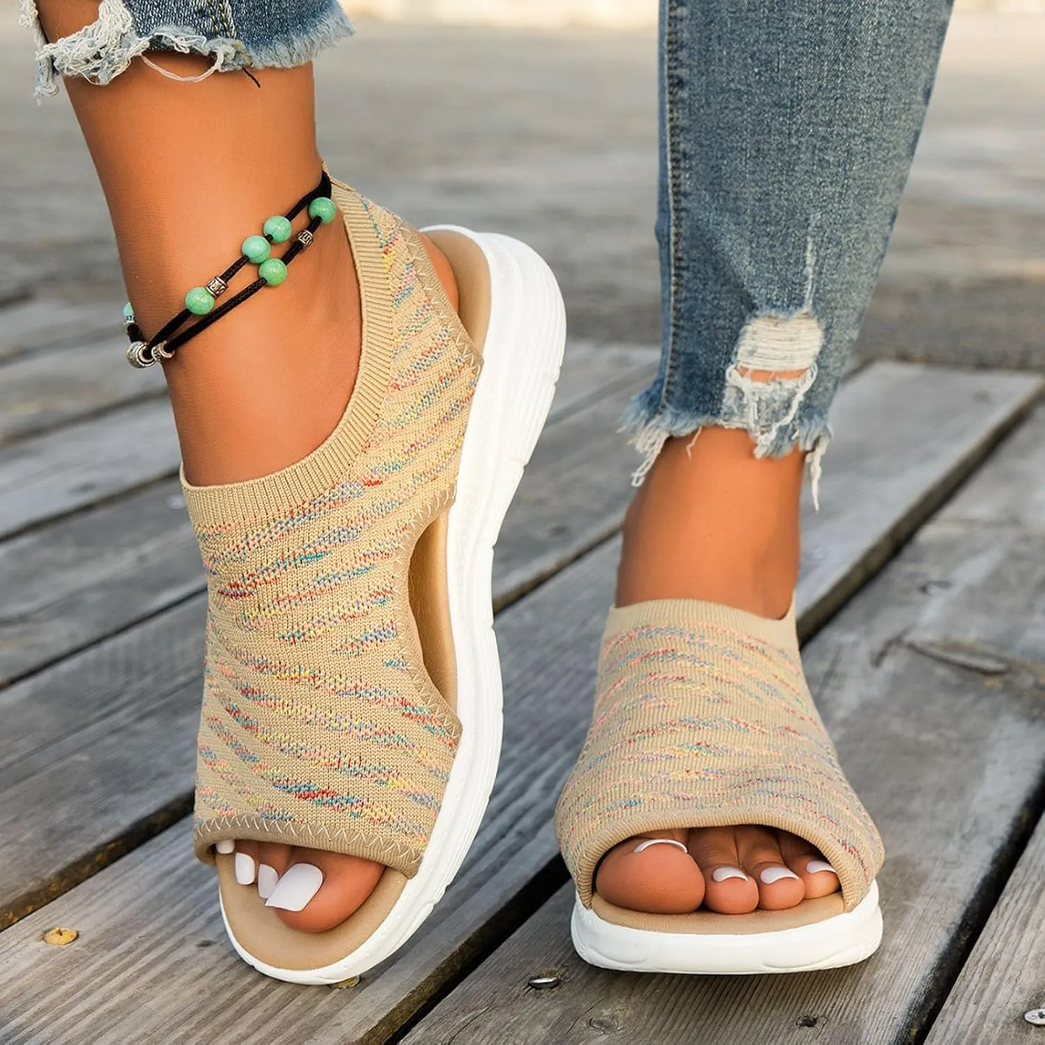 Women's 2025 Orthopedic Sport Sandals Fashionable Open Toe Thick Soled Wedge Ankle Shoes Summer Washable Slingback Orthopedic Knit Sandals