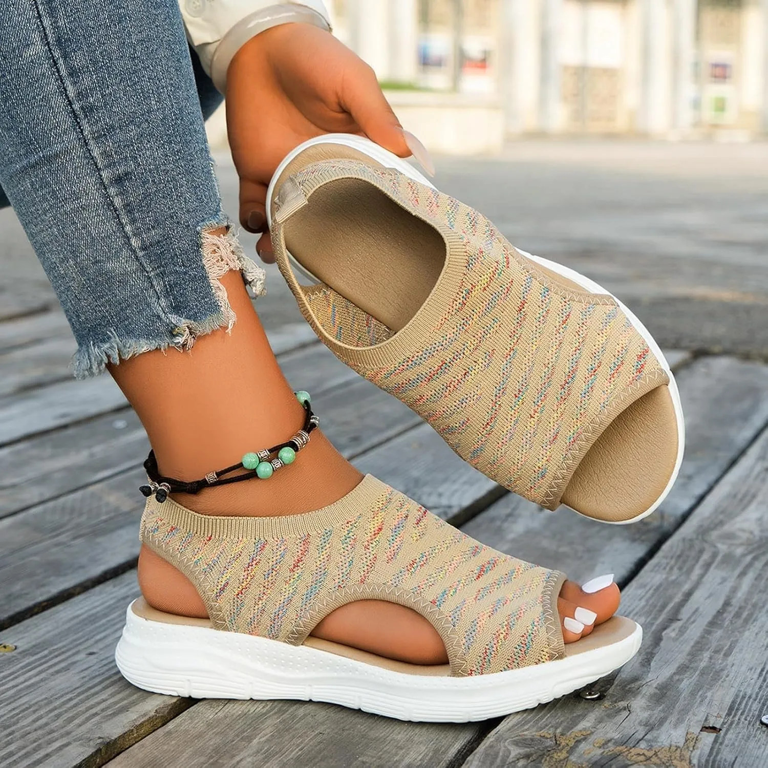 Women's 2025 Orthopedic Sport Sandals Fashionable Open Toe Thick Soled Wedge Ankle Shoes Summer Washable Slingback Orthopedic Knit Sandals