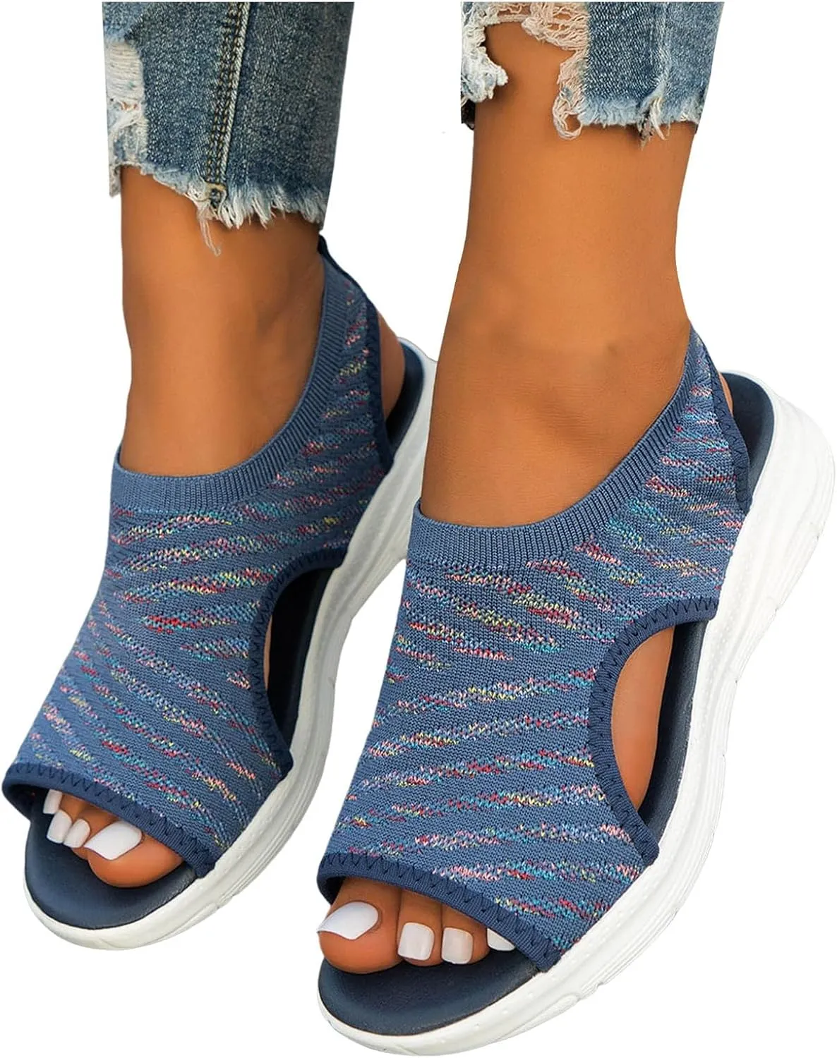 Women's 2025 Orthopedic Sport Sandals Fashionable Open Toe Thick Soled Wedge Ankle Shoes Summer Washable Slingback Orthopedic Knit Sandals