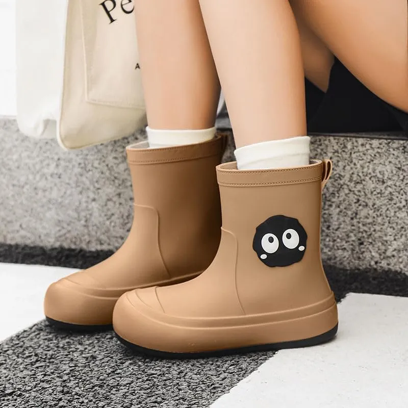 Women's Cute Cartoon Rain Boots Plush Lined Non-Slip Waterproof Shoes Student Short Boots Outdoor Water Shoes