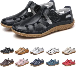 Womens Gladiator Sandals Comfortable Hollow Out Fisherman Sandals Slip On Wedges Summer Beach Shoes Closed Toe Casual Lightweight Ankle Strap Soft Shoes