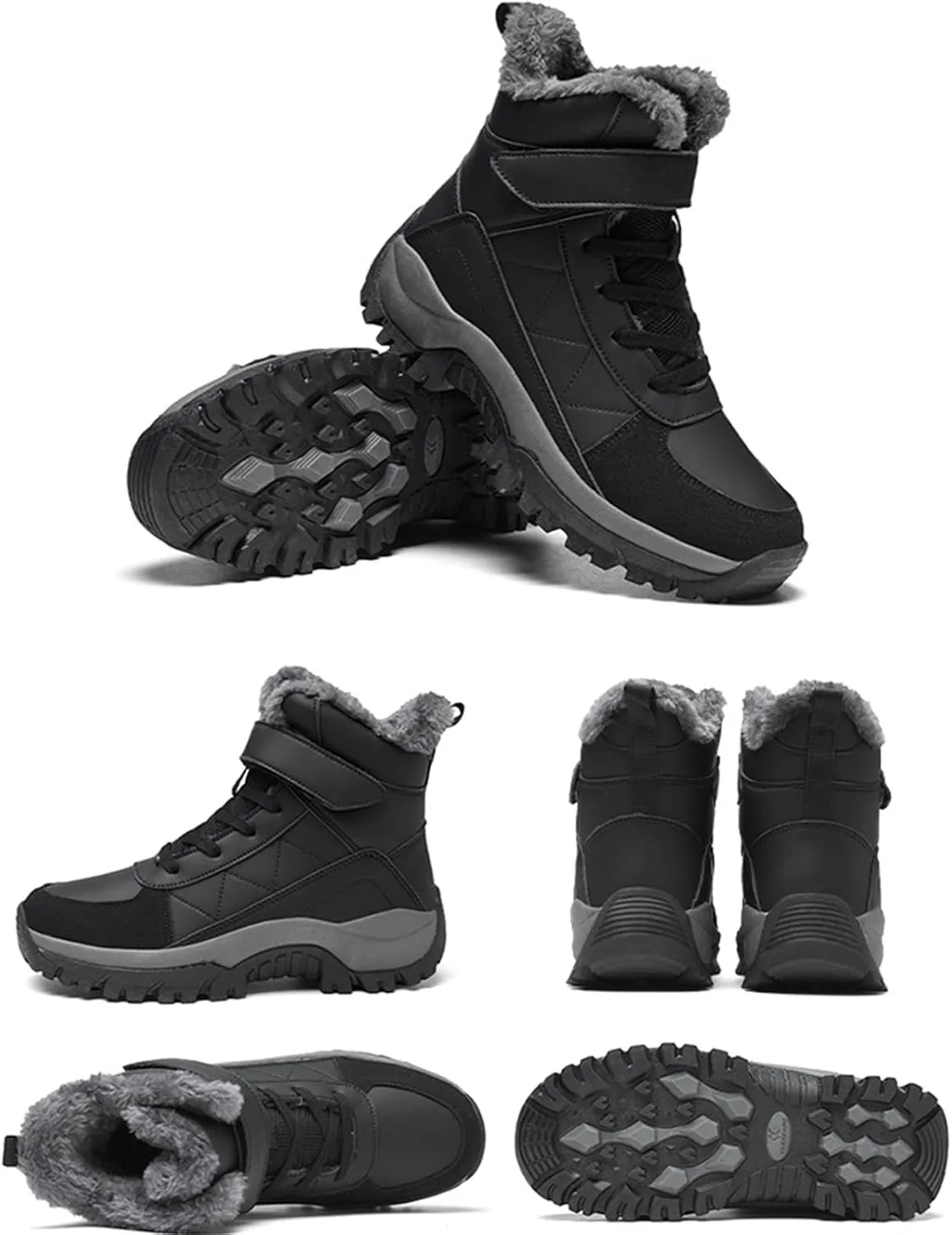 Women'S Leather Platform Fashion Snow Boots Winter Plus Velvet Warm Non-Slip Waterproof Lightweight Outdoor Hiking Boots Comfortable Hiking Mountaineering Shoes
