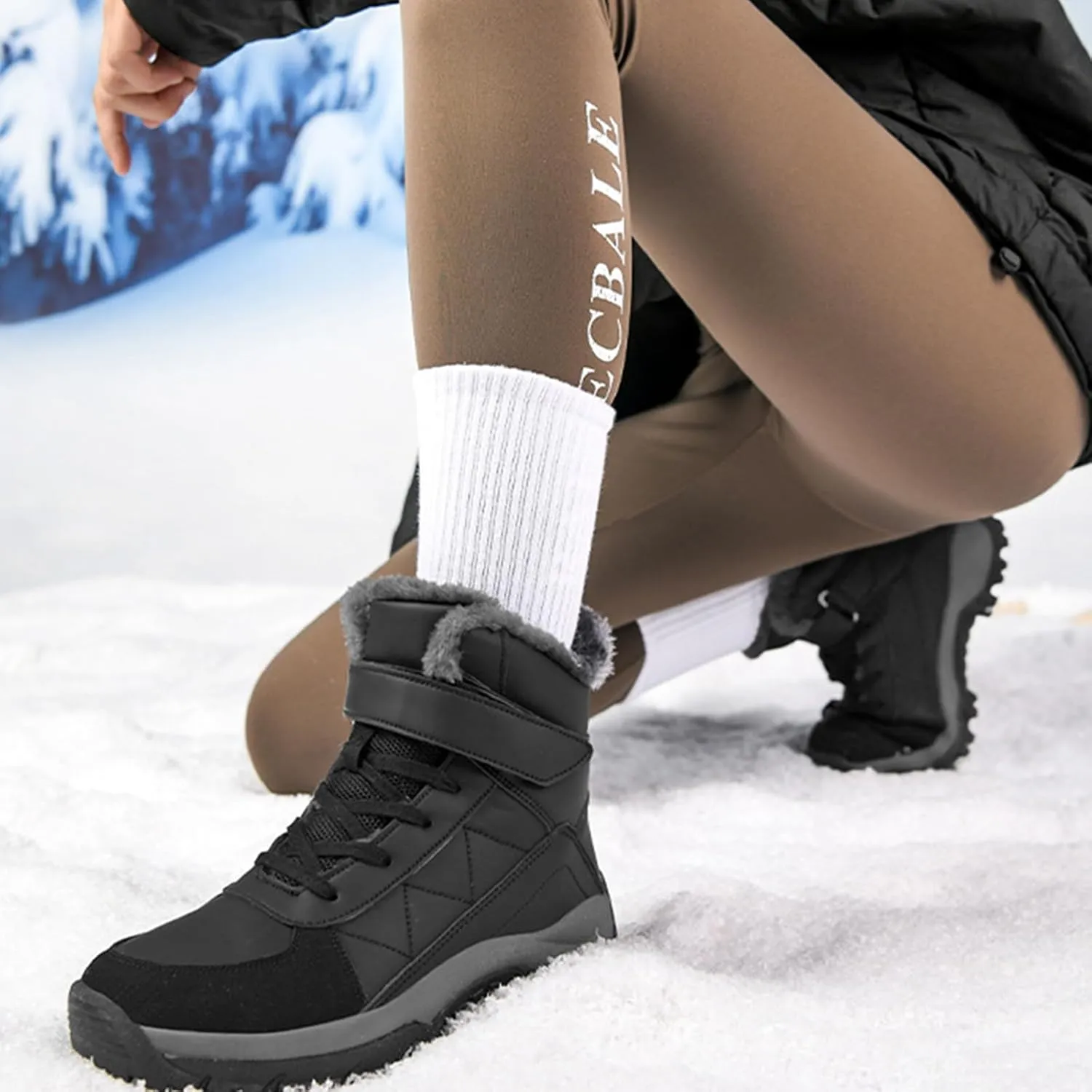 Women'S Leather Platform Fashion Snow Boots Winter Plus Velvet Warm Non-Slip Waterproof Lightweight Outdoor Hiking Boots Comfortable Hiking Mountaineering Shoes