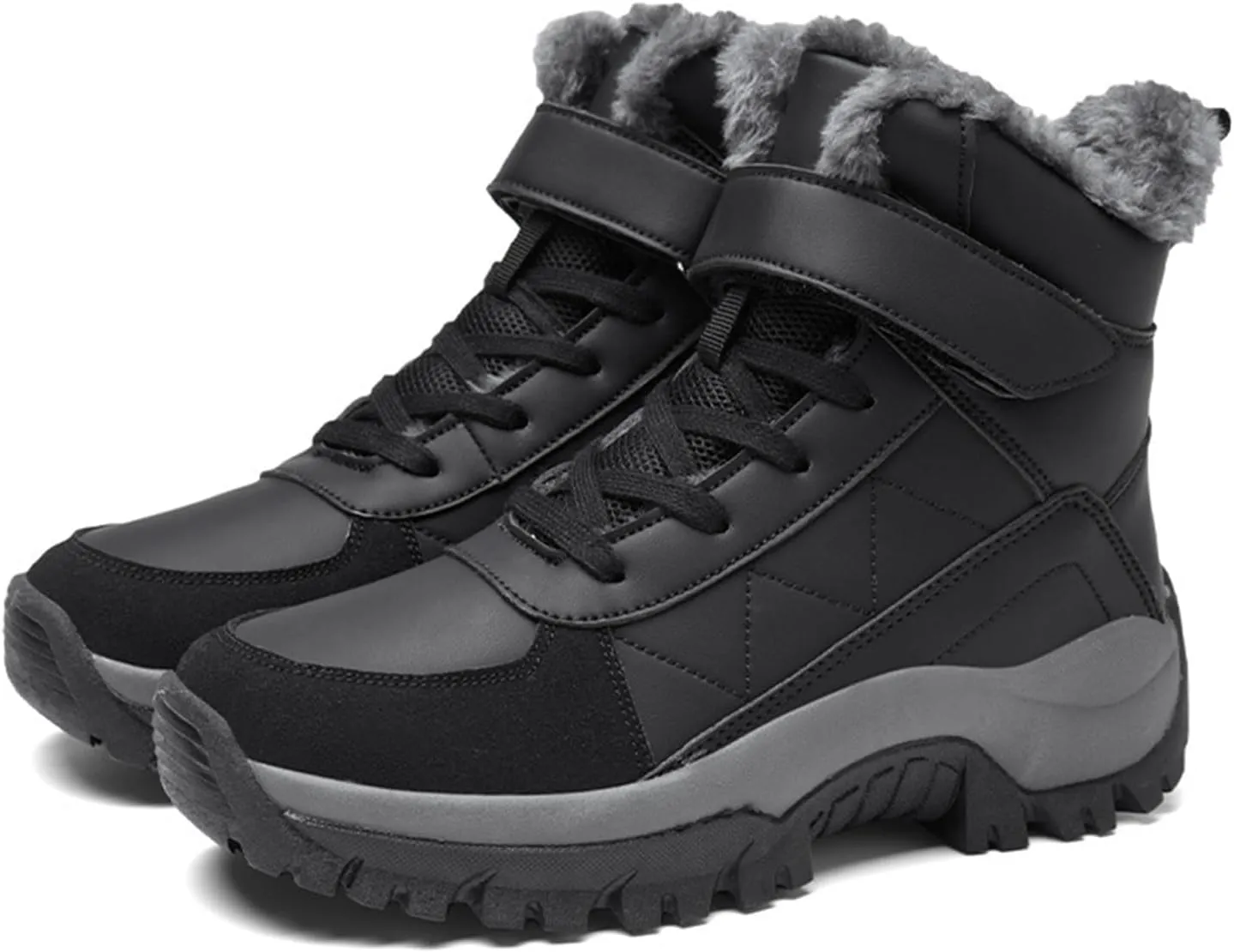 Women'S Leather Platform Fashion Snow Boots Winter Plus Velvet Warm Non-Slip Waterproof Lightweight Outdoor Hiking Boots Comfortable Hiking Mountaineering Shoes