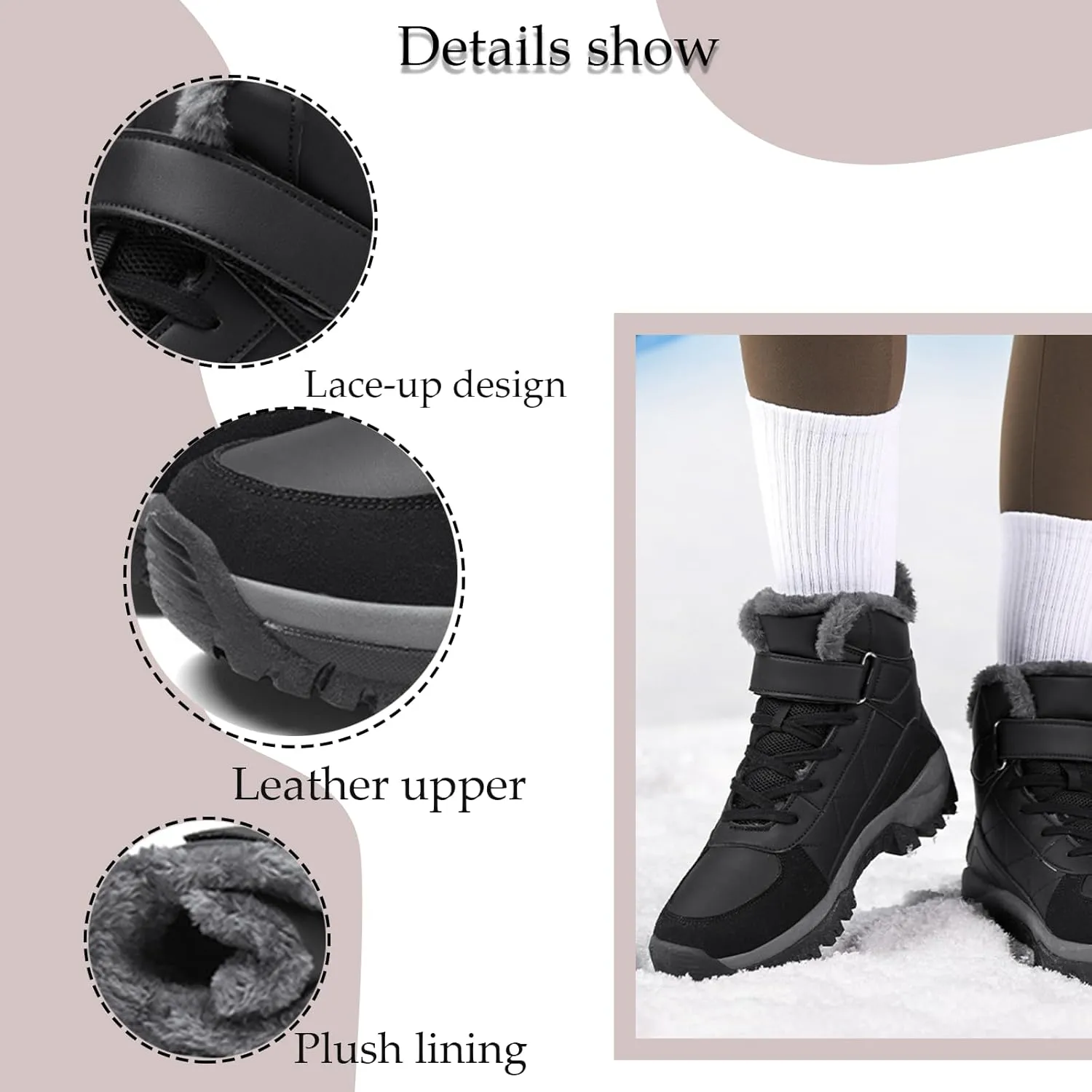 Women'S Leather Platform Fashion Snow Boots Winter Plus Velvet Warm Non-Slip Waterproof Lightweight Outdoor Hiking Boots Comfortable Hiking Mountaineering Shoes