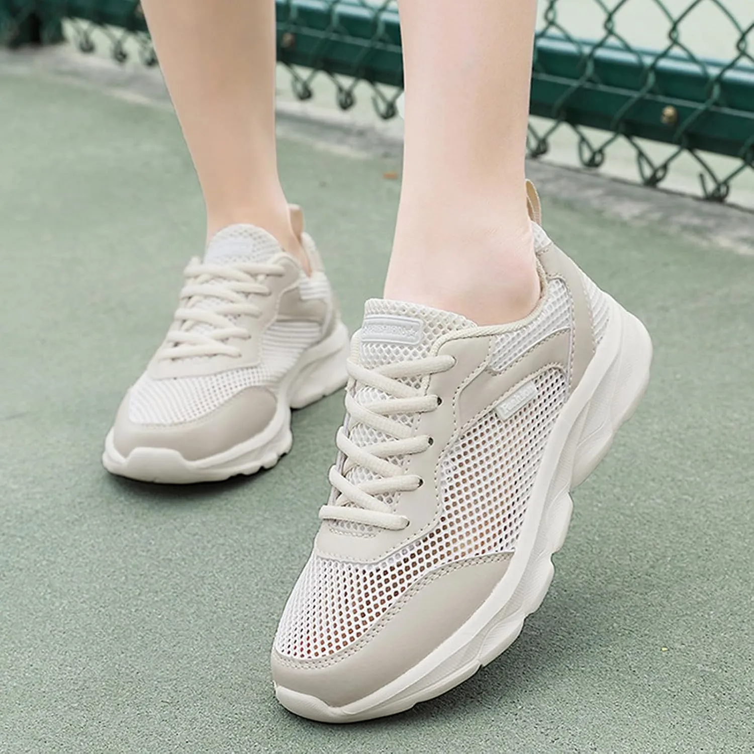 Women's Mesh Lace up Running Tennis Shoes Fashion Lightweight Breathable Hollow Comfortable Non-Slip Round Toe Casual Workout Sneakers for Walking Trekking Outdoor
