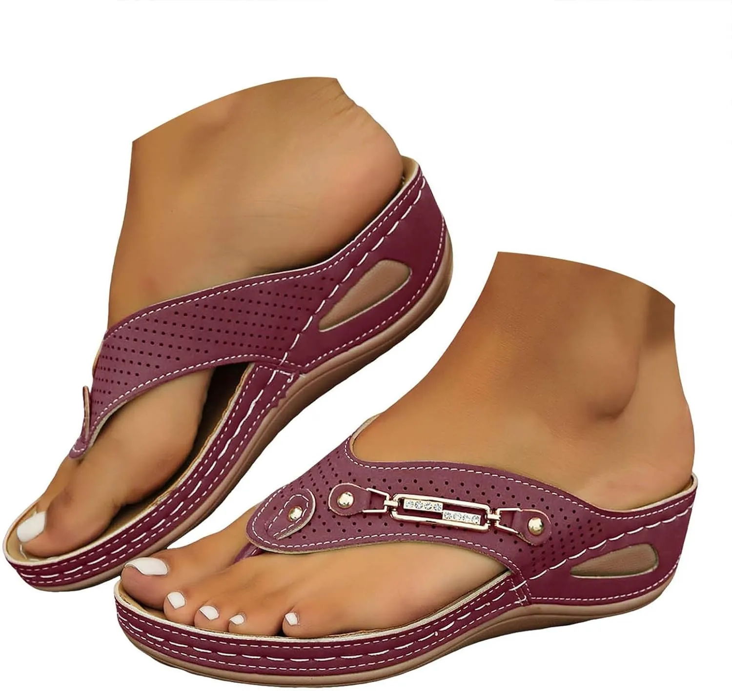 Women's Orthopedic Flip-Flop Sandals, Bohemia Breathable Mesh Hollow Wedge Sandals 2025 Summer Casual Slides Shoes
