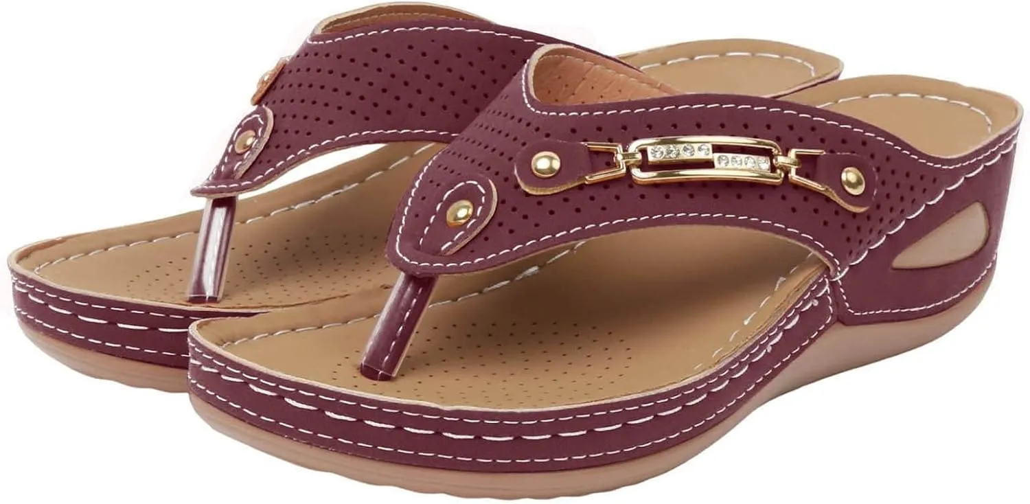 Women's Orthopedic Flip-Flop Sandals, Bohemia Breathable Mesh Hollow Wedge Sandals 2025 Summer Casual Slides Shoes