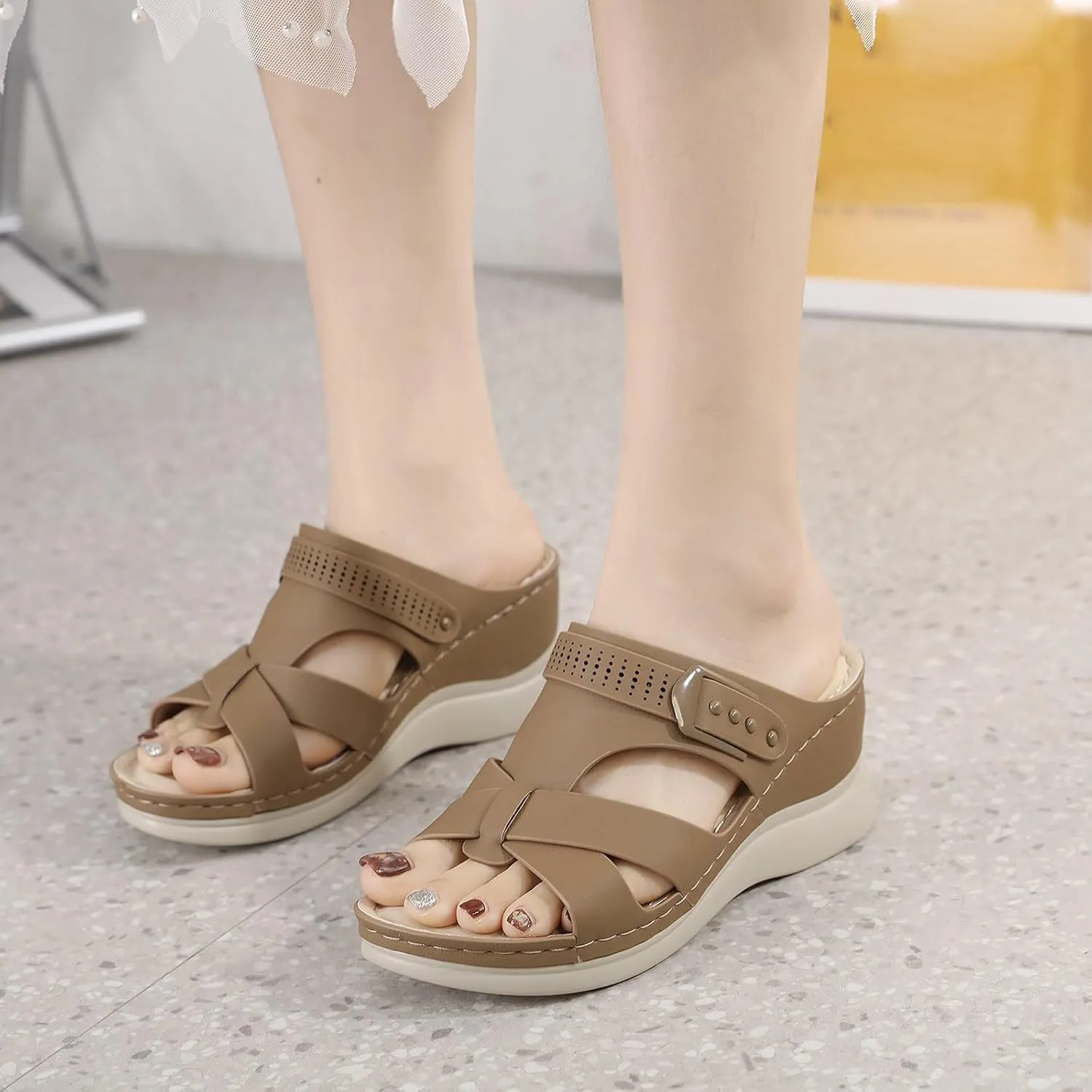 Womens Orthopedic Sandals Fashion Slip On Casual Open Toe Fisherman Sandals Hollow Out Gladiator Outdoor Walking Wedge Shoes