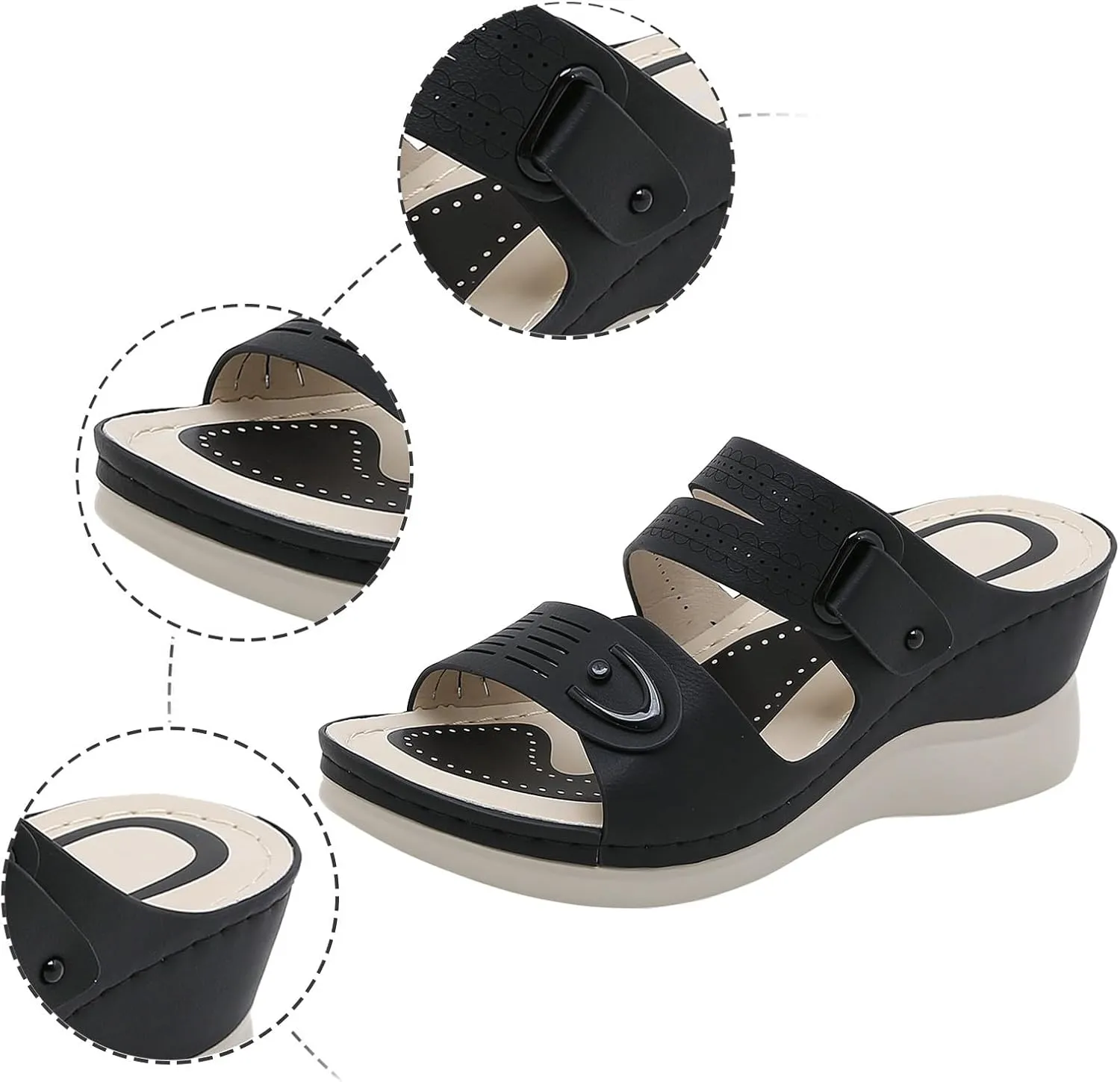 Women's Platform & Wedge Sandals Summer Breathable Open Toe Dress Sandals Arch Support Slip On Slide Sandal