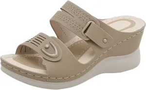 Women's Platform & Wedge Sandals Summer Breathable Open Toe Dress Sandals Arch Support Slip On Slide Sandal