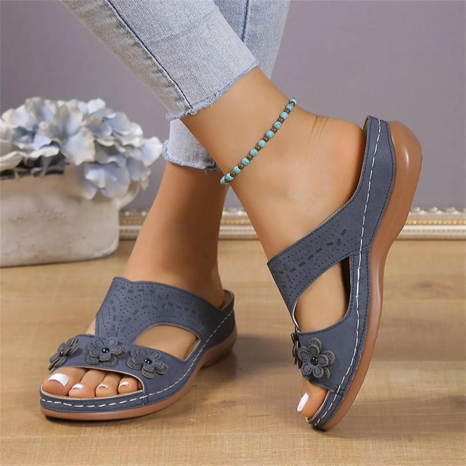 Women's Sandals Comfortable Cute Arch Support Slides Orthopedic Slippers Summer Orthotic Flip Flops for Plantar Fasciitis