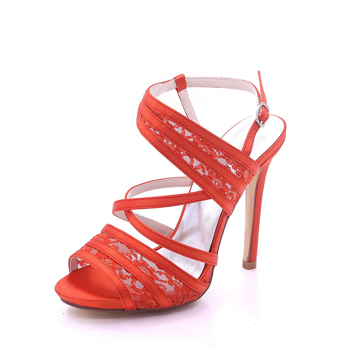 Women's Satin Stiletto Heel Pumps With Stitching Lace Wedding Shoes Bridal Shoes