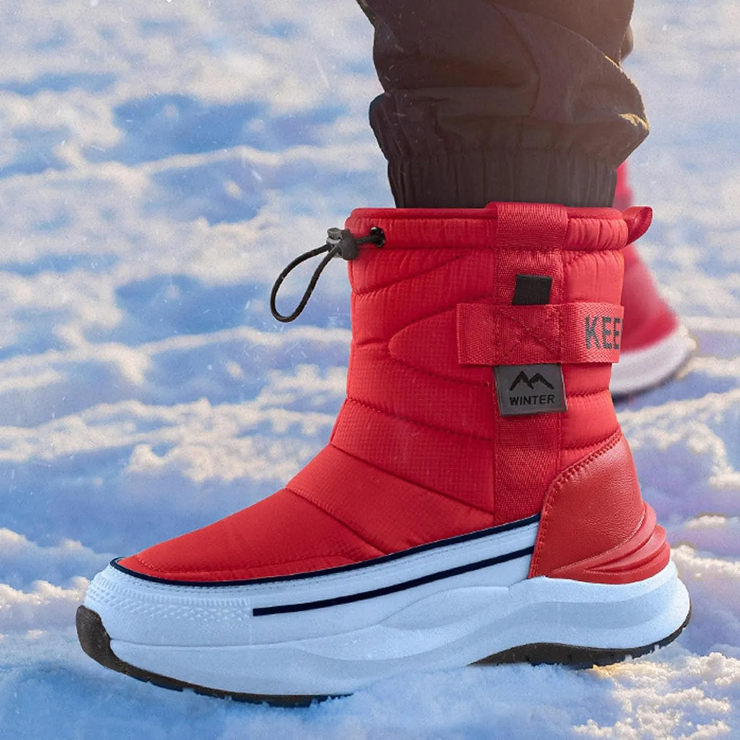 Womens Slip-On Winter Boots,Outdoor Walking Protect Ankle Winter Hiking Boots Women,Comfortable Fur Lined Warm Snow Boots for Women,Waterproof