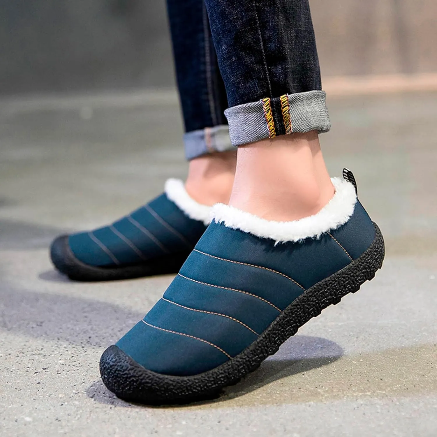 Womens Snow Boots Waterproof Furry Lined Warm Winter Boots Non-Slip Rubber Ankle Booties Classic Slip on Ladies Lightweight Hiking Shoes