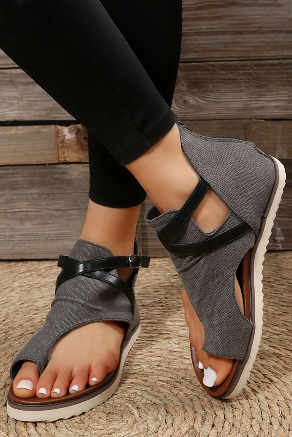 Womens Wedge Sandals Crisscross Thumb Hole Slip-On Canvas Rome Sandals