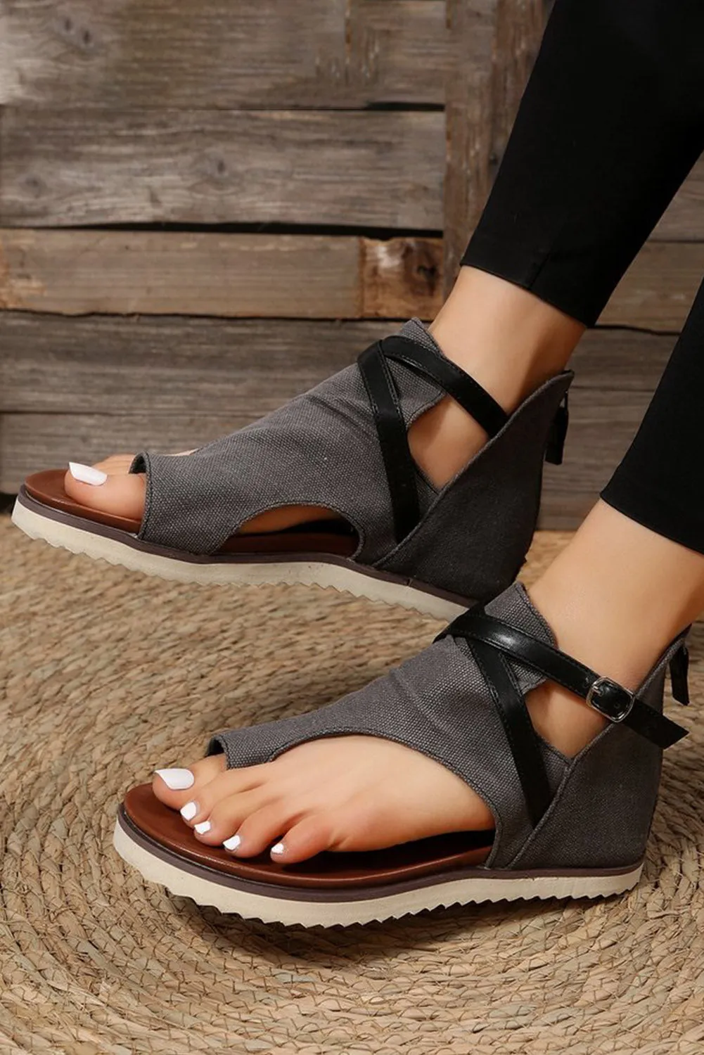 Womens Wedge Sandals Crisscross Thumb Hole Slip-On Canvas Rome Sandals
