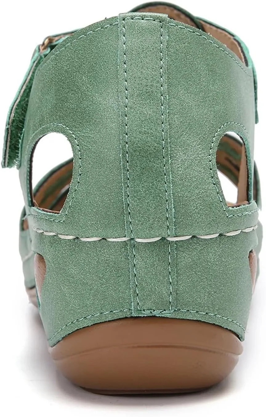 Womens Wedge Sandals Summer Closed Toe Platform Wedges for Women, Dressy Ankle Strap Hook and Loop Gladiator Flat Sandals Causal Summer Outdoor Beach Orthopedic Sandal