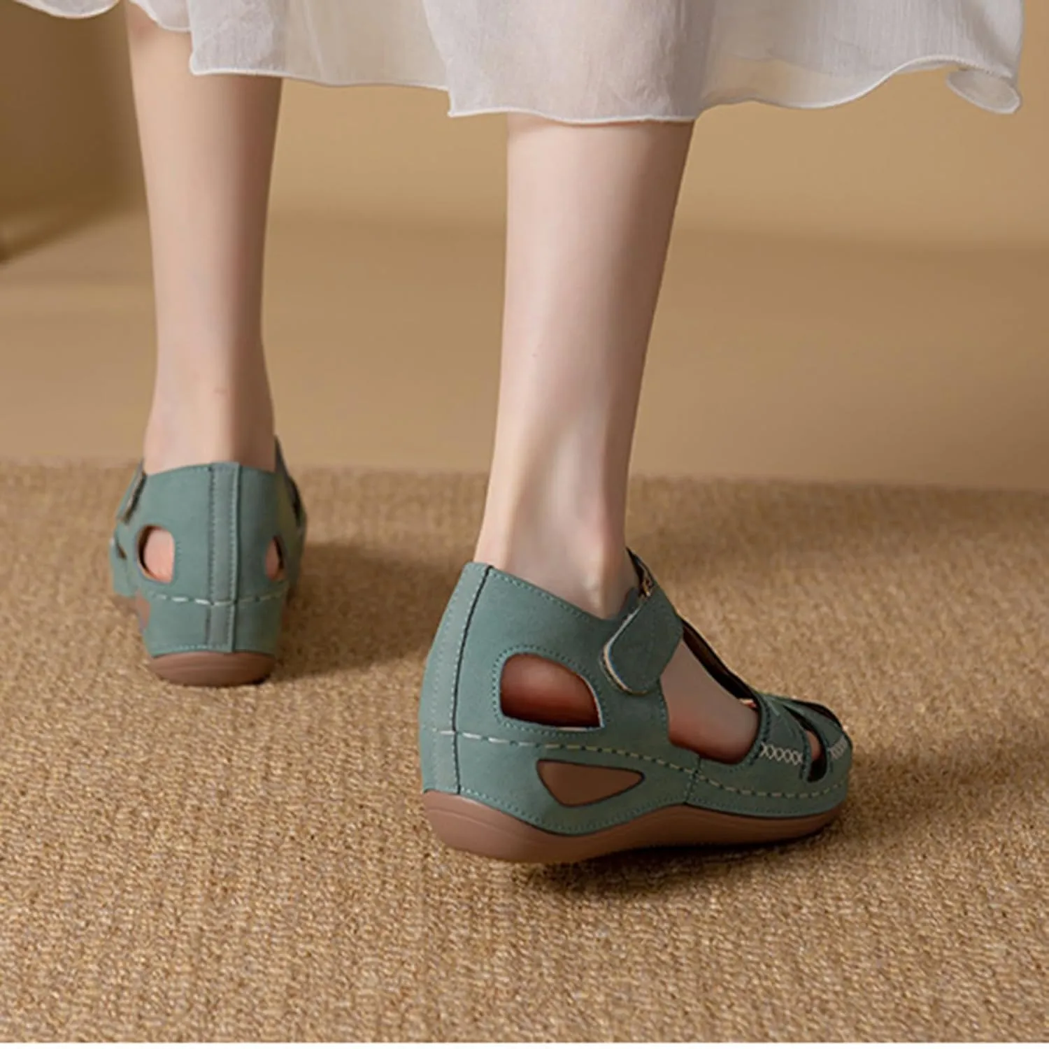 Womens Wedge Sandals Summer Closed Toe Platform Wedges for Women, Dressy Ankle Strap Hook and Loop Gladiator Flat Sandals Causal Summer Outdoor Beach Orthopedic Sandal