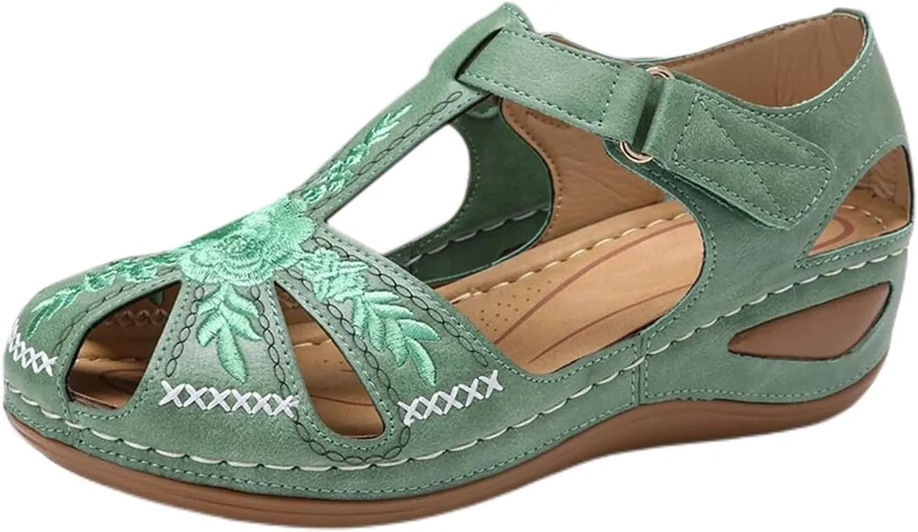Womens Wedge Sandals Summer Closed Toe Platform Wedges for Women, Dressy Ankle Strap Hook and Loop Gladiator Flat Sandals Causal Summer Outdoor Beach Orthopedic Sandal